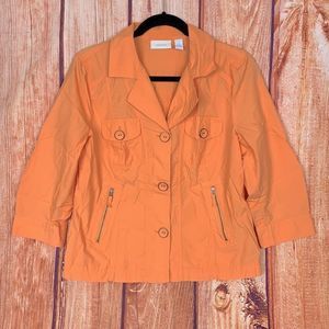 Chico's Orange Button Up Lightweight Pocketed Cropped Blazer Short Top 1781
